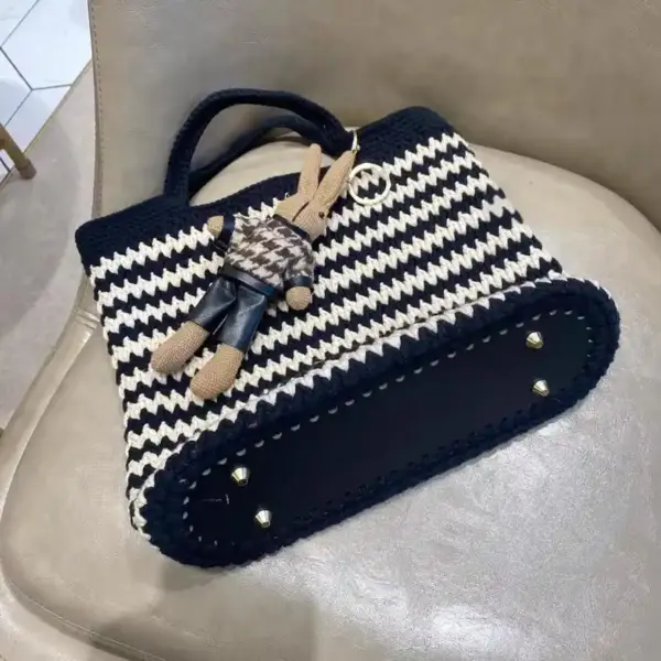 Handmade Crochet Bag Black and White Stripes - Customizable Colors